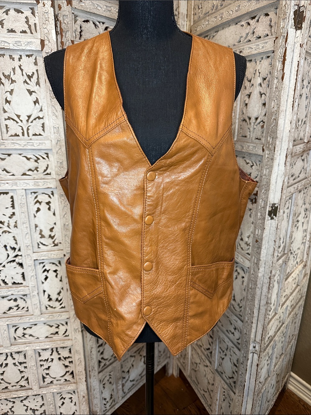 Leather Vest - Men's Tan Button-Front Vest